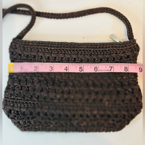 The Sak Crochet Woven Dark Brown Crossbody Shoulder Bag With Metallic Thread - Picture 5 of 6